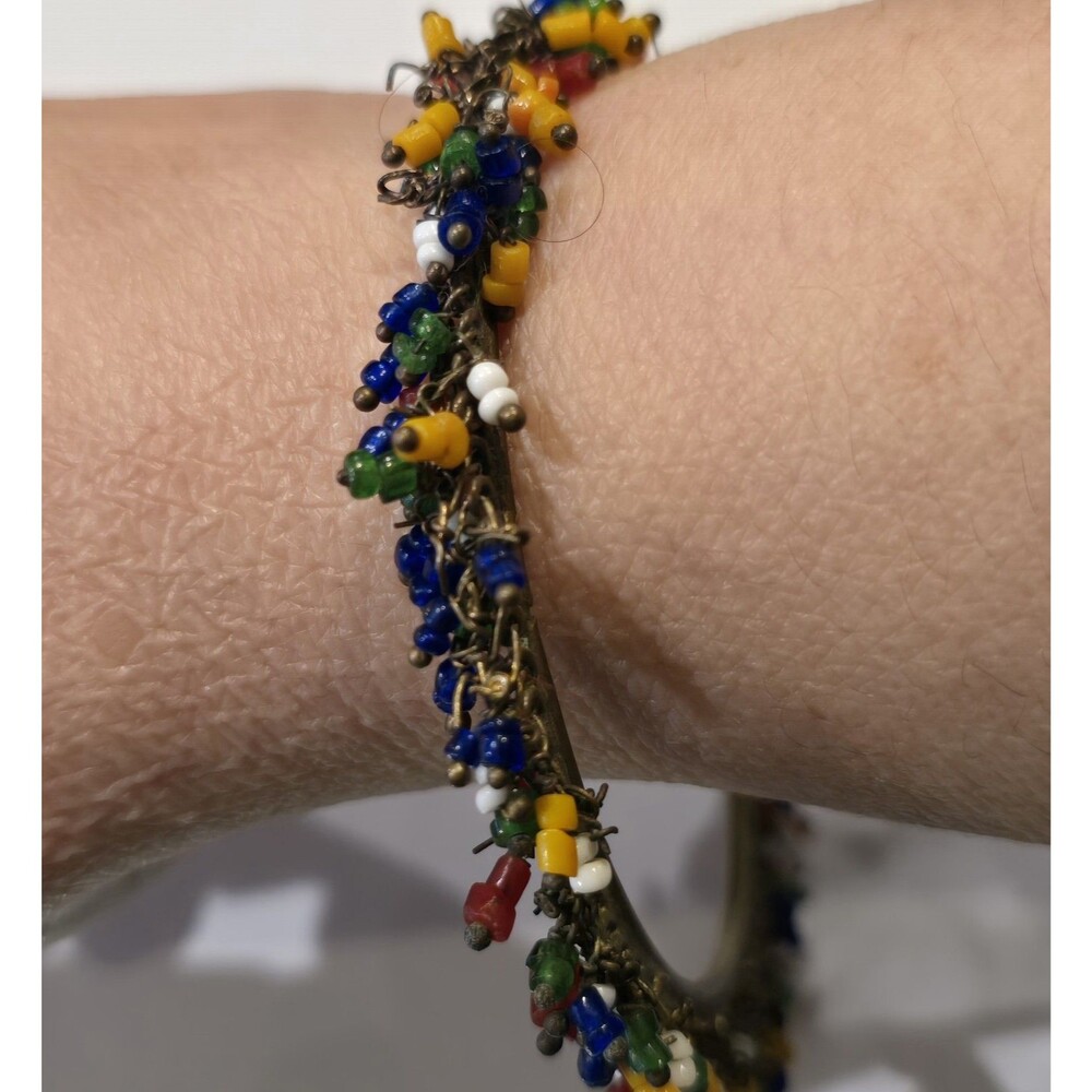 Boho Colorful Beaded Fringe Bangle Bracelet Brass Seed Bead Dangle Festival READ